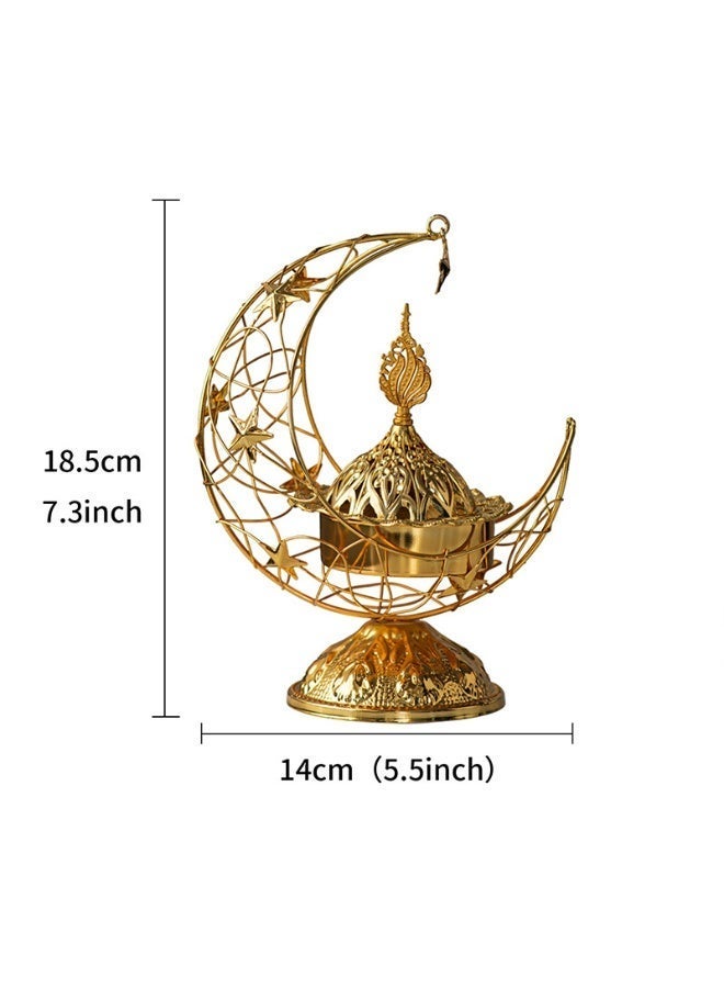 Gold Crescent Moon Incense Burner & Candle Holder, Middle Eastern Islamic Style Decor - Image 2